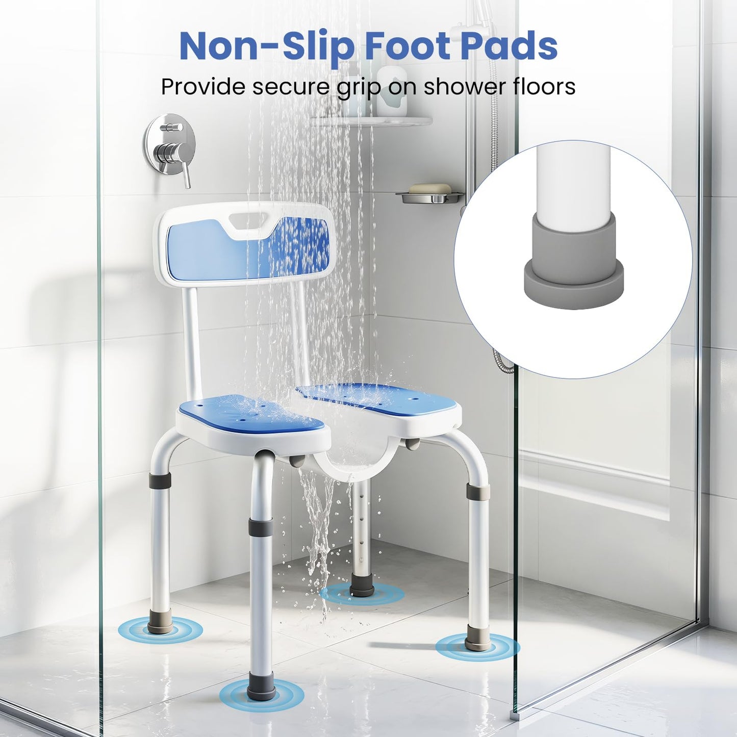 U-Shaped Shower Chair, 6-Level Height Adjustable Aluminium Shower Stool