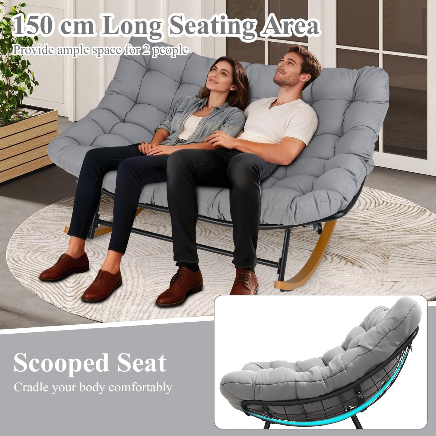 Outdoor Rocking Chair, Oversized Patio Wicker Egg Chair