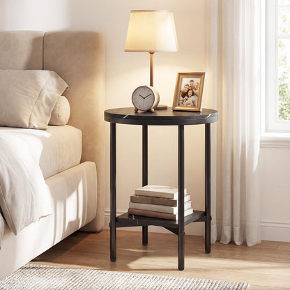Round Side Table, 2-Tier Faux Marble Nightstand Sofa End Table