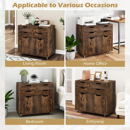 4 Drawer Dresser Chest with Doors and Universal Wheels