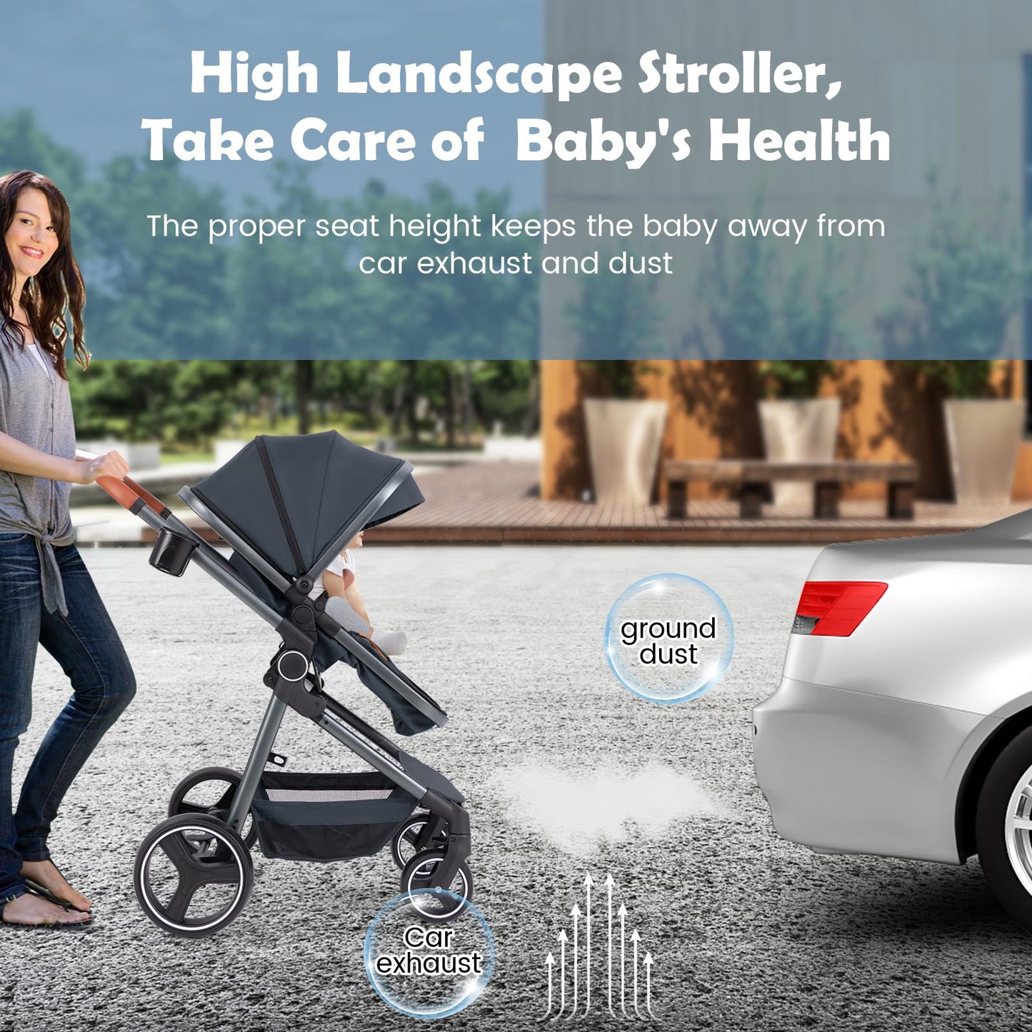 Convertible Baby Stroller with Footmuff and Extendable Canopy