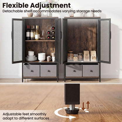 Sideboard Storage Cabinet with 2 Mesh Doors & 2 Fabric Drawers