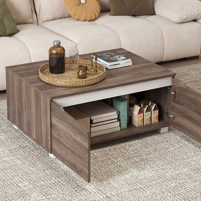 Coffee Table, Farmhouse Accent Sofa Side Snack Table with 4 Doors