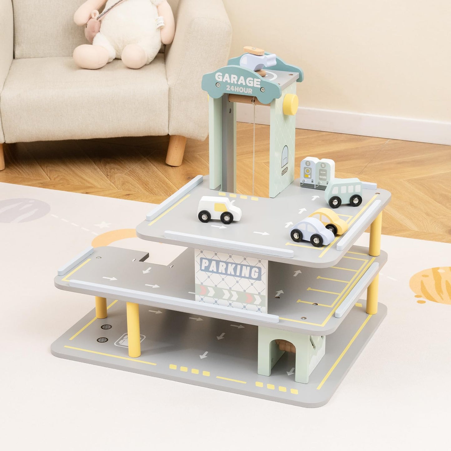 3 Storey Kids Parking Garage with 4 Toy Cars