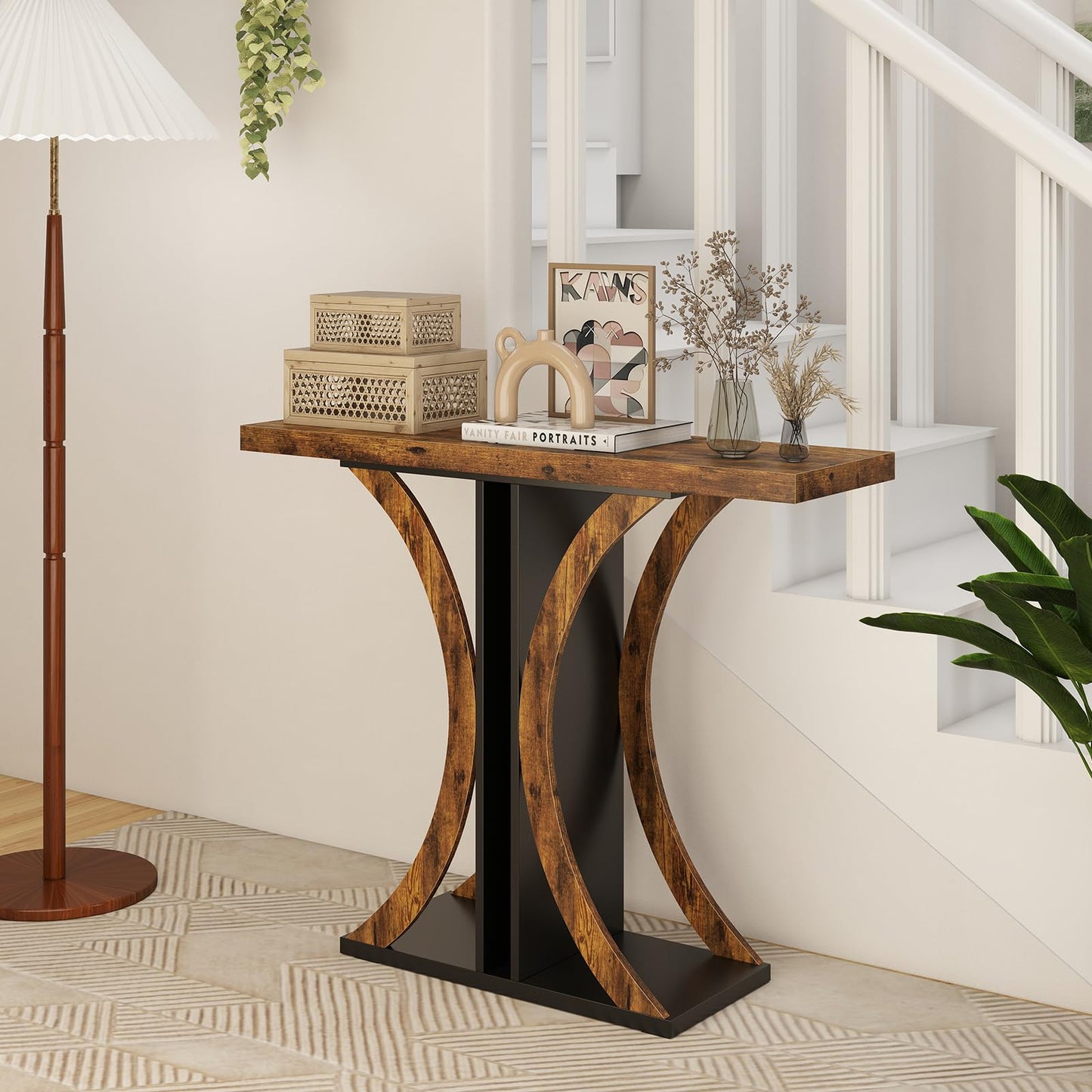 Console Table 100 cm Rectangular Entryway Table with Geometric Frame