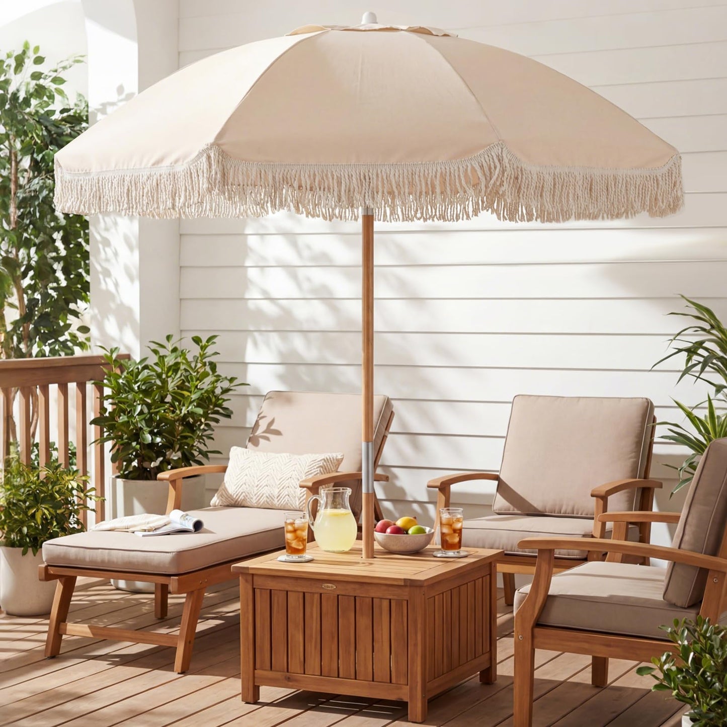 Beach Parasols with Fringe, UPF50+ Sun Protection Sunshade Shelter