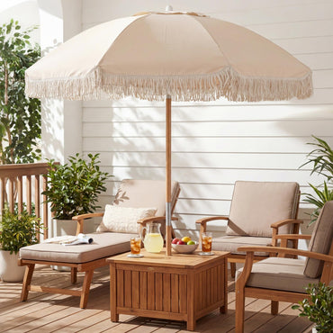 Beach Parasols with Fringe, UPF50+ Sun Protection Sunshade Shelter