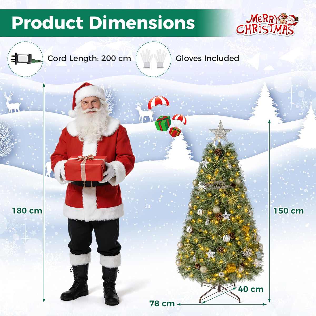 5FT Pre-Lit Artificial Christmas Tree, Hinged Holiday Xmas Tree
