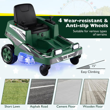 12V Ride on Lawn Mower for Kids with Dual Control Sticks and LED Lights
