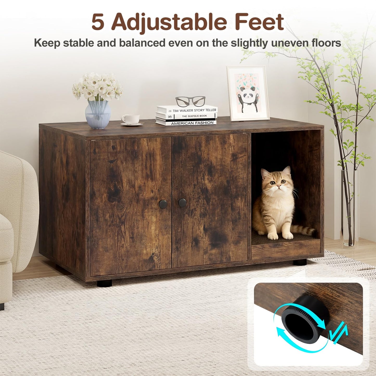 Wooden Cat Litter Box Enclosure Hidden Litter Box Furniture with Scratching Board
