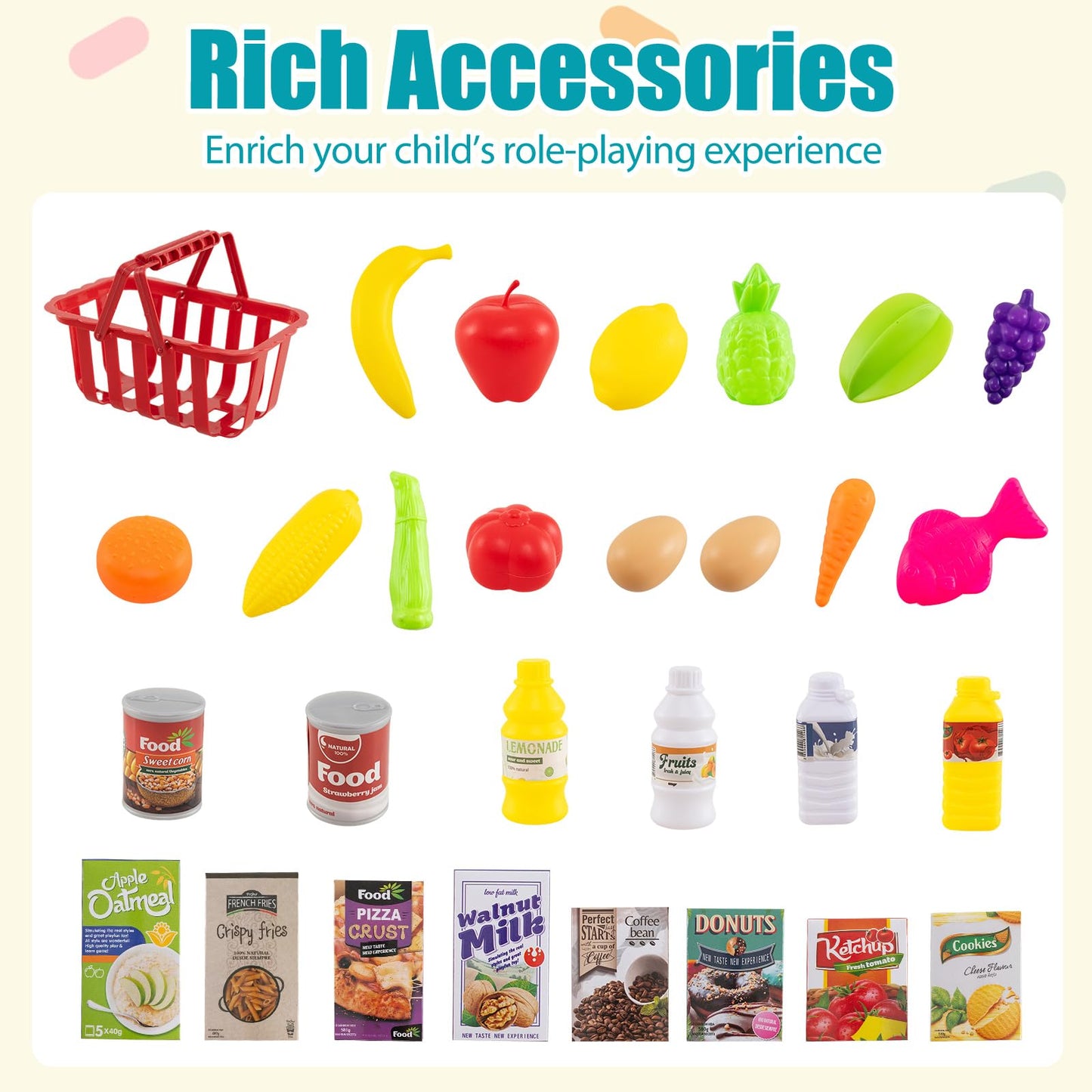 Supermarket Playset for Kids 76 Pieces Pretend Play Grocery Store Set