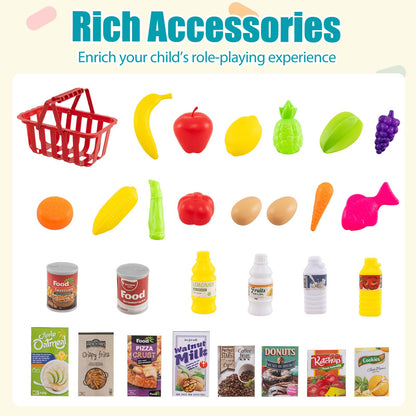 Supermarket Playset for Kids 76 Pieces Pretend Play Grocery Store Set