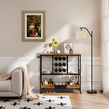 3 Tiers Bar Cart on Wheels with Glass Racks