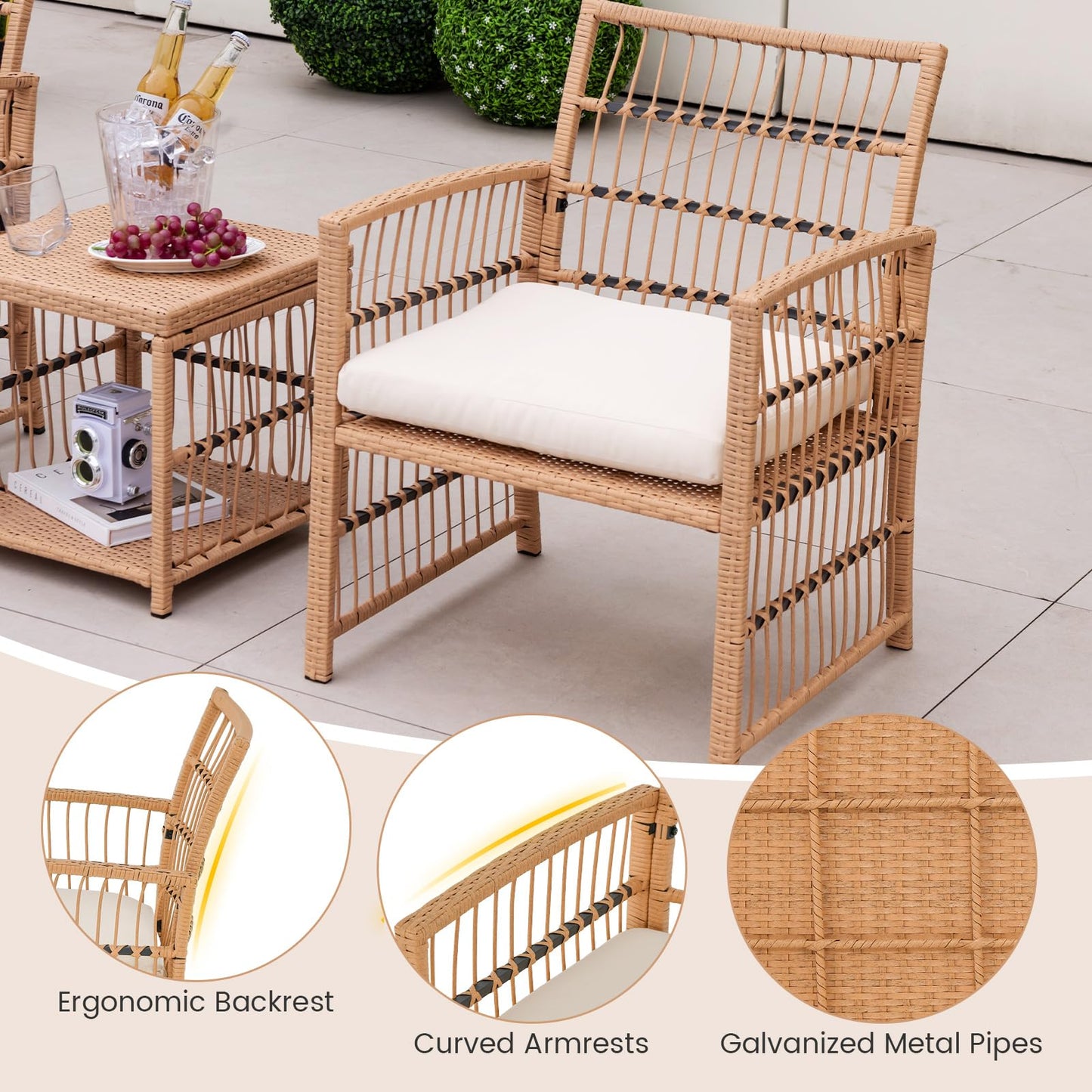 5-Piece Garden Rattan Furniture Set with Cushions