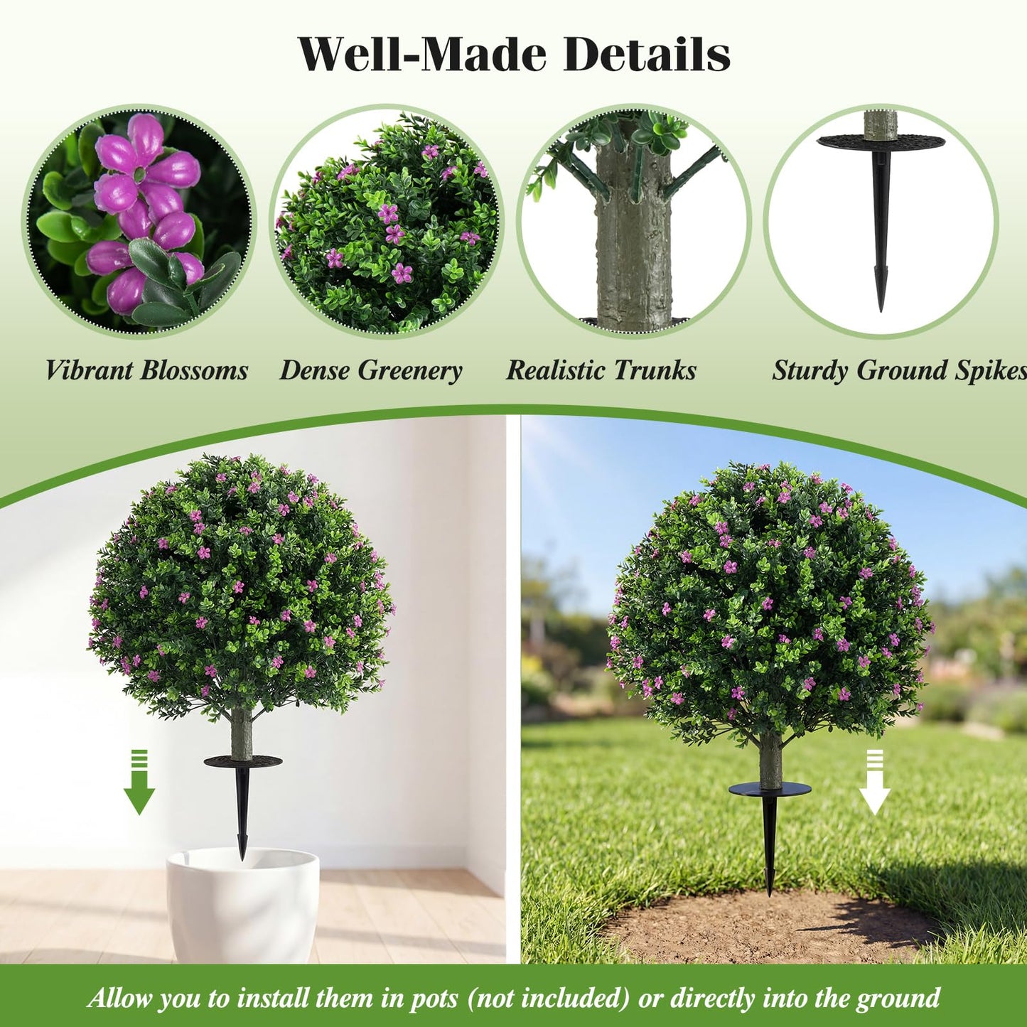 Indoor Outdoor Sun-proof Fake Floral Greenery Topiary Plants（Purple Flowers）