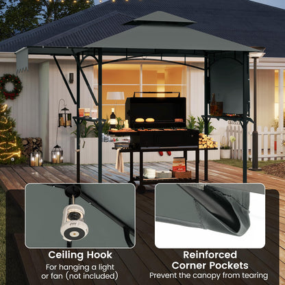398 x 153 cm Grill Gazebo with Dual Side Awnings and Adjustable Shadow