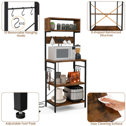 153 cm Tall Microwave Stand Kitchen Bakers Rack with Power Outlet