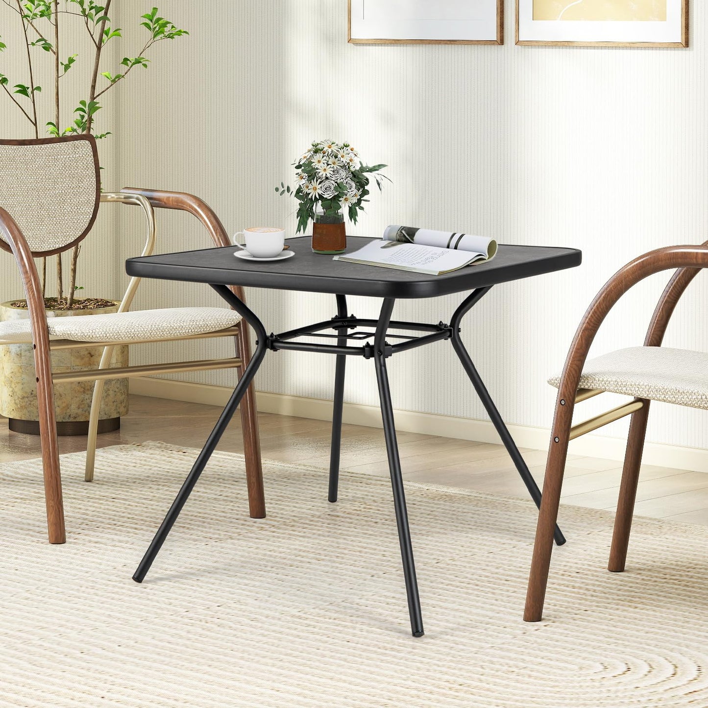 80 x 80 cm Patio Dining Table for 4 Persons with Faux Marble Top