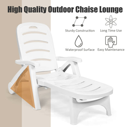 5-Position Adjustable Outdoor Folding Sunlounger with Wheels