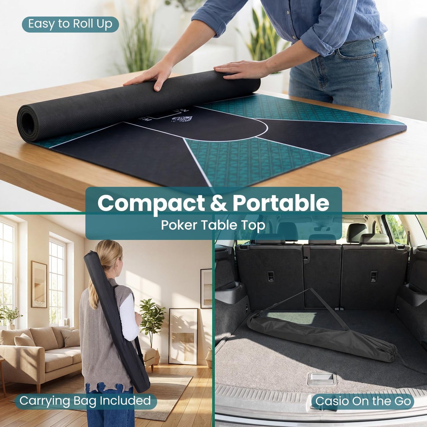 Poker Mat 180 x 90cm, 10 Players Texas Hold'em Poker Table Mat Topper