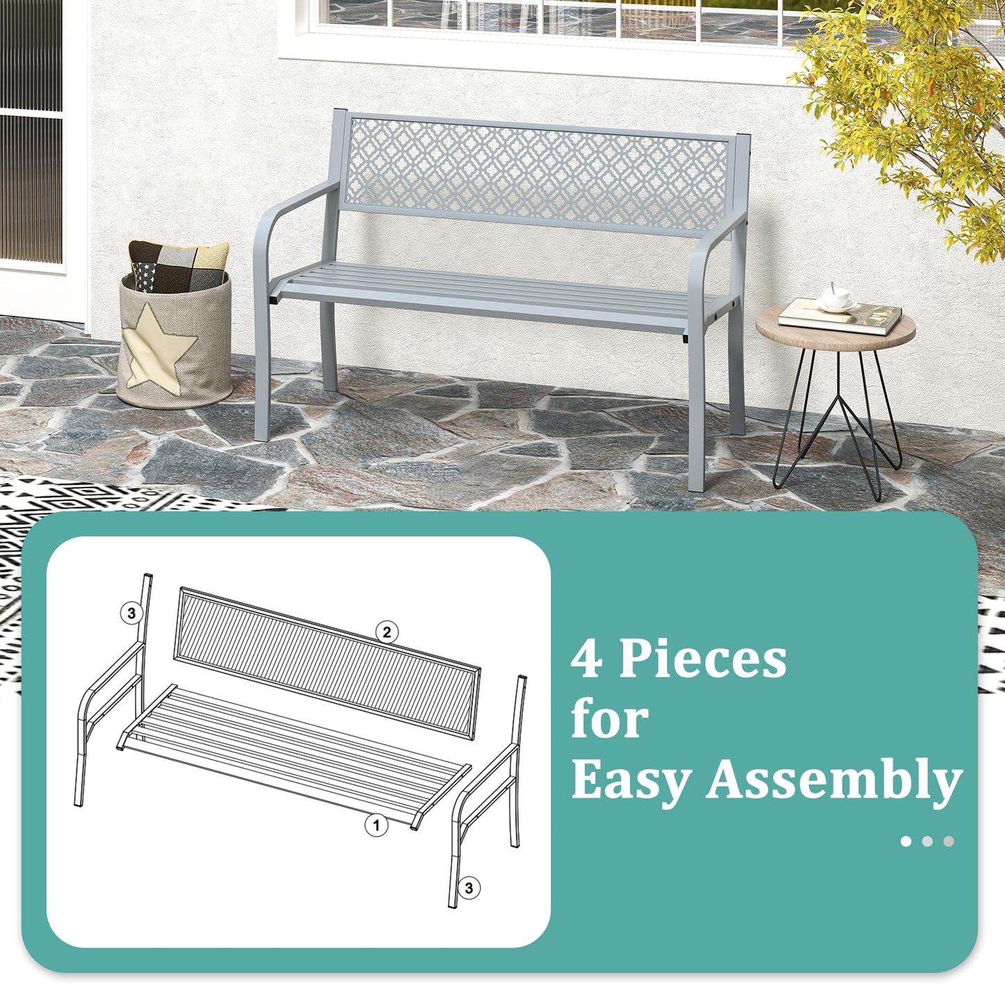 2 Person Heavy Duty Metal Frame Loveseat Park Bench