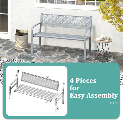 2 Person Heavy Duty Metal Frame Loveseat Park Bench