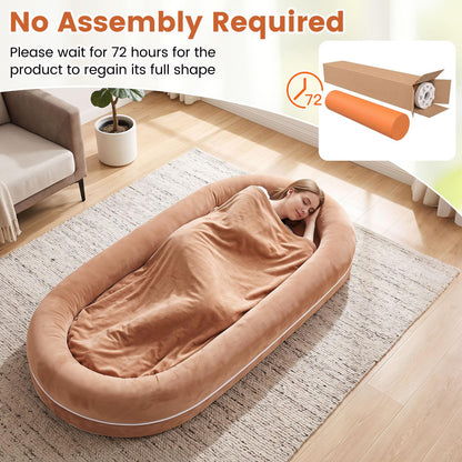Human Dog Bed with Plush Blanket, Washable Cover