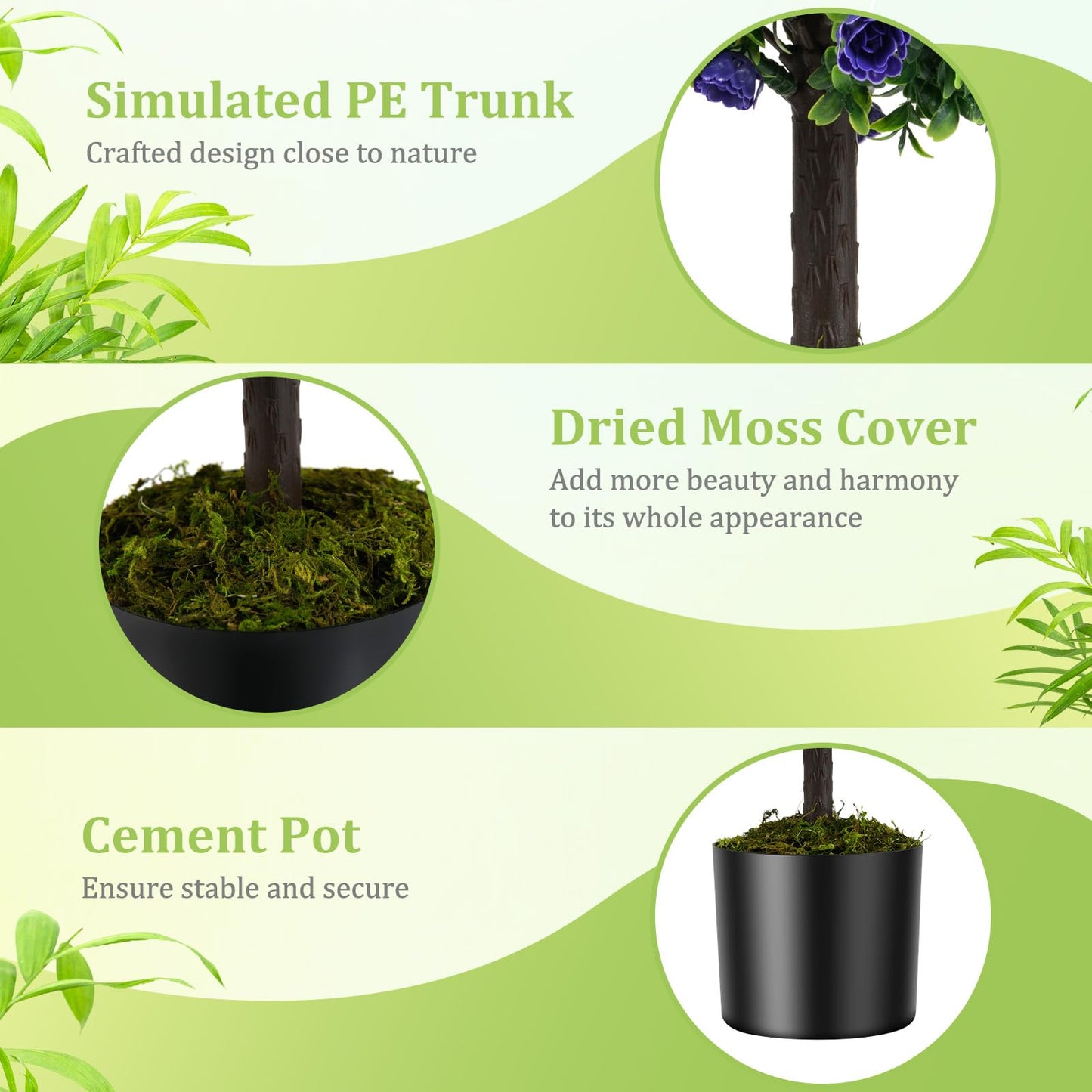 Set of 2 Artificial Purple Rose Topiary Ball Trees 55cm Faux Boxwood Ball Tree