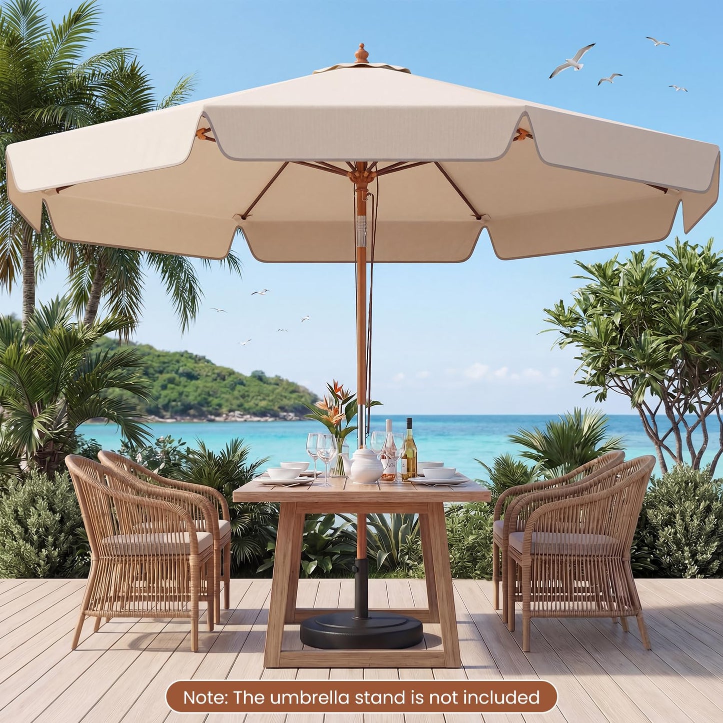 300 cm Scalloped Patio Umbrella Market Table Umbrella with Push Button Tilt