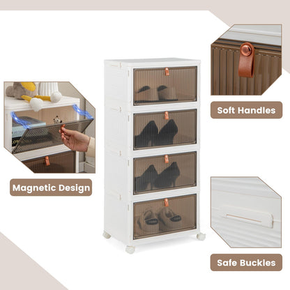 4-Tier Stackable Shoe Storage Box with Lockable Wheels