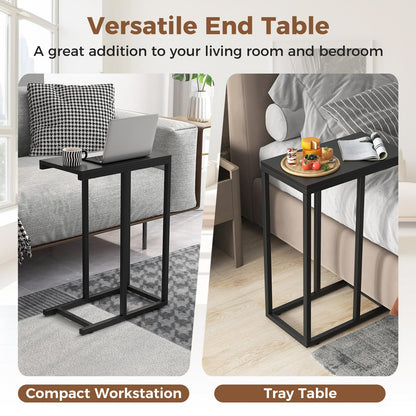 C Shaped End Table for Couch and Bed with Metal Frame