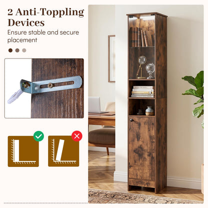 Tall Bathroom Cabinet with Lights Remote Control Open Shelves and Adjustable Shelves