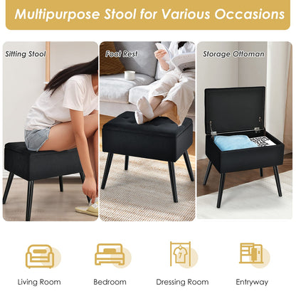Modern Upholstered Flip Top Velvet Storage Ottoman Footrest