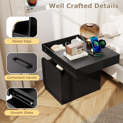 Nightstand with Charging Station with Drawer and Sliding Top Storage