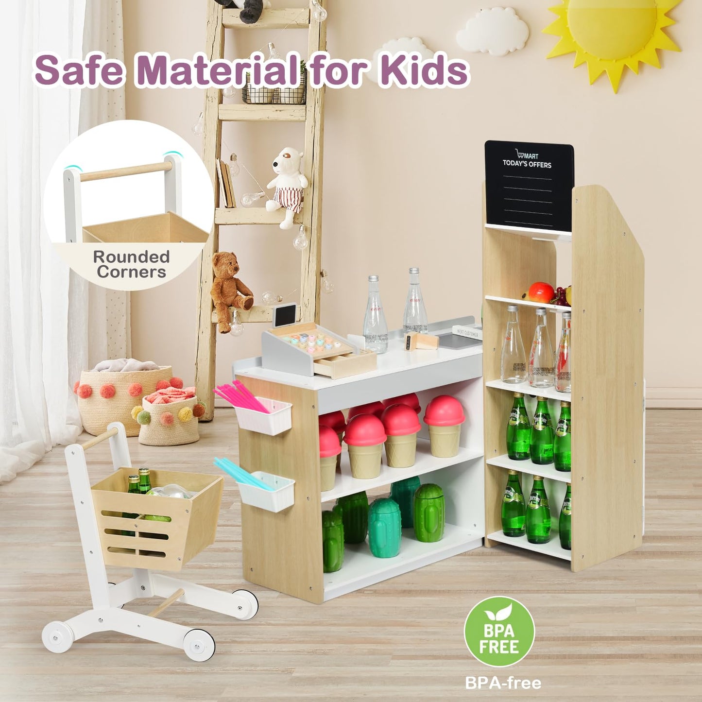 Supermarket Play Set with Shopping Cart for Toddlers