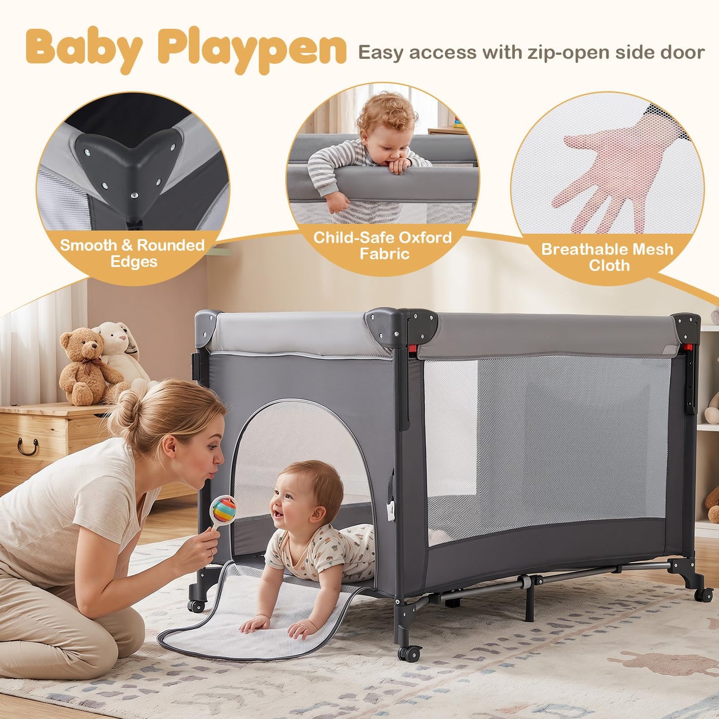 5 in 1 Baby Travel Cot, Portable Baby Crib Bassinet