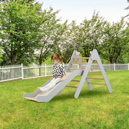 2 in 1 Wooden Triangle Climbing Toy with Gradient Adjustable Slide