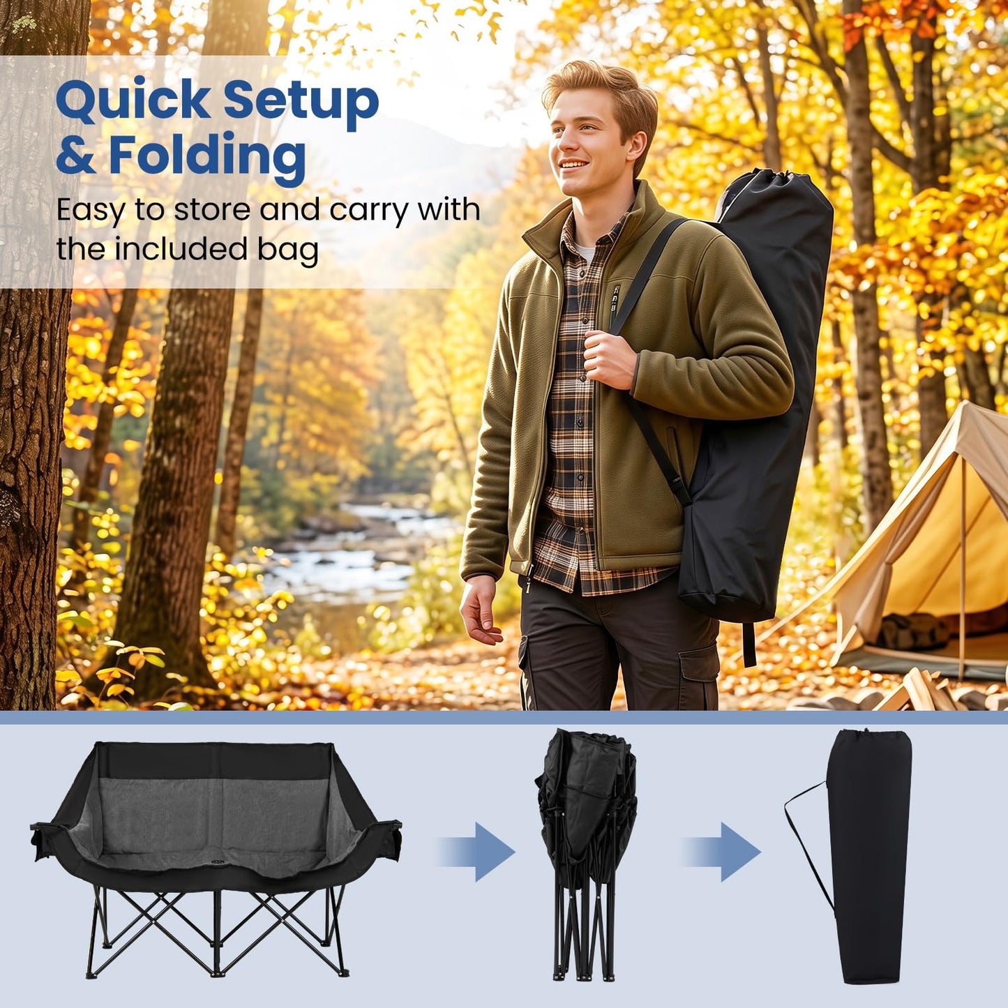 Oversized Heated Double Camping Chair, 3 Heat Levels, 300kg
