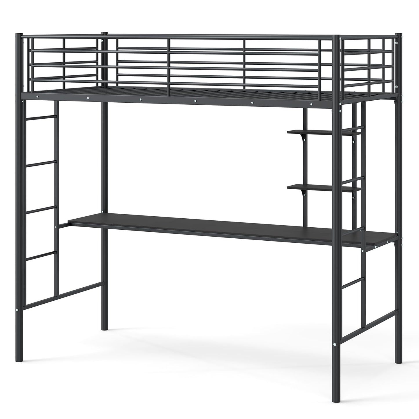 Metal Bunk Bed with Desk, Space-Saving High Sleeper Bed