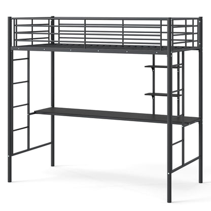 Metal Bunk Bed with Desk, Space-Saving High Sleeper Bed