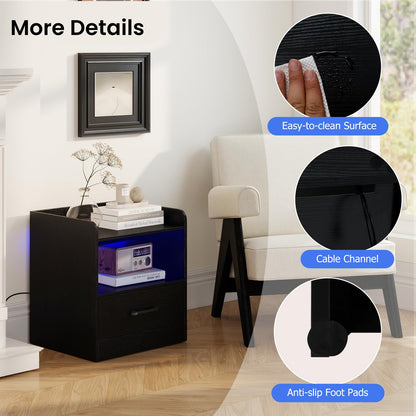 Modern Nightstand with Drawer and Open Shelf for Living Room and Bedroom