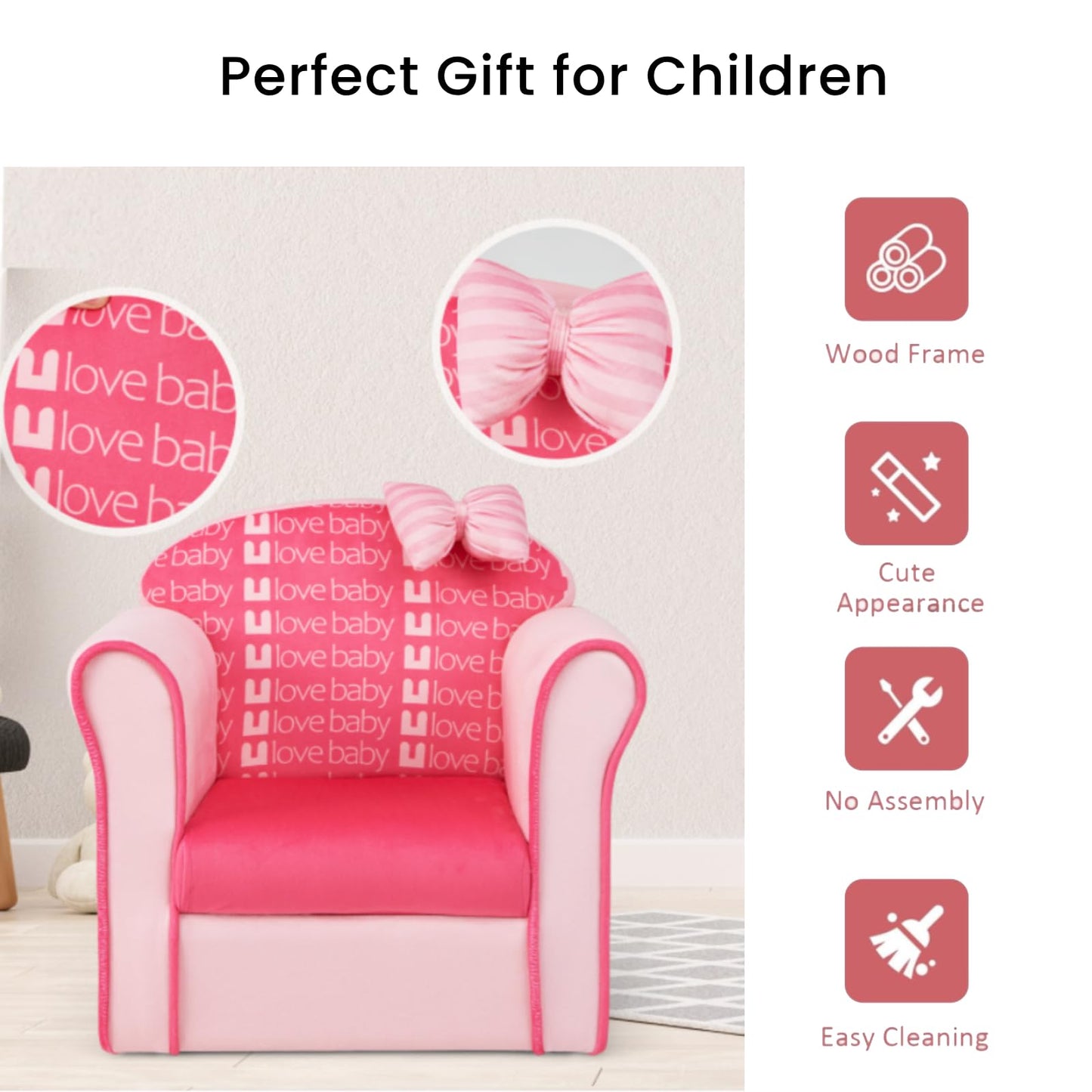 Upholstered Toddler Couch with Ultra Soft Velvet Cover and Spacious Backrest