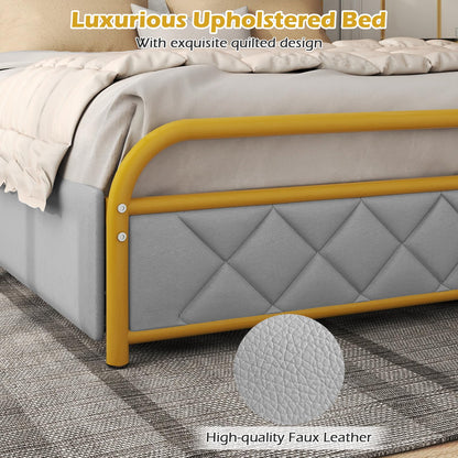 5FT King Size Bed Frame with RGB LED Lights, Charging Station