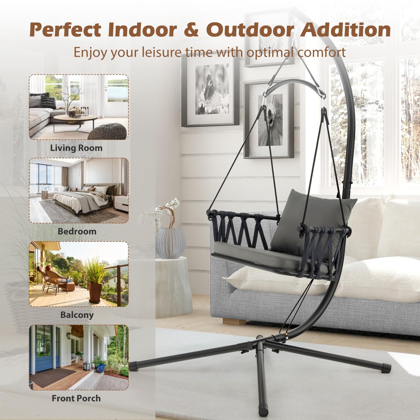 Hammock Swing Chair with Stand and Cushion