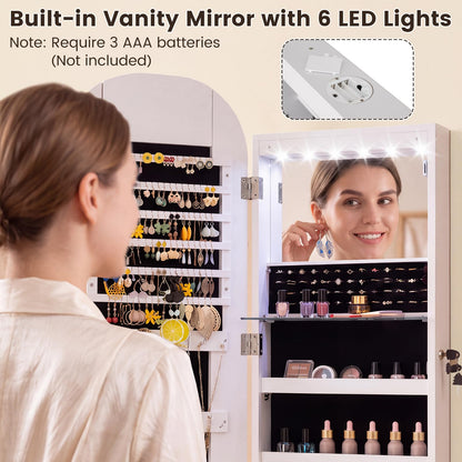 Wall and Door Mounted Jewelry Cabinet with 3-Color Adjustable Full-Length Mirror