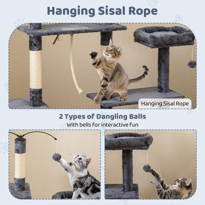 Cat Tree, 136cm Tall Multi-Layer Cats Tower with 2 Padded Perches