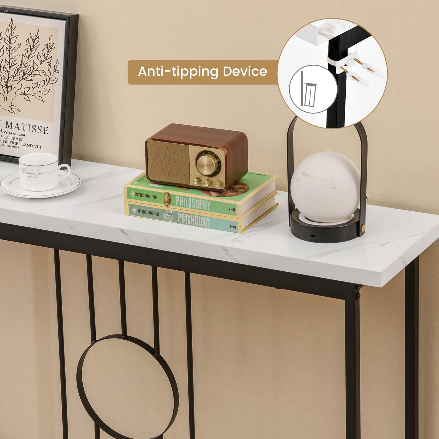 Modern Faux Marble Slim Entryway Table Sofa Side Tables