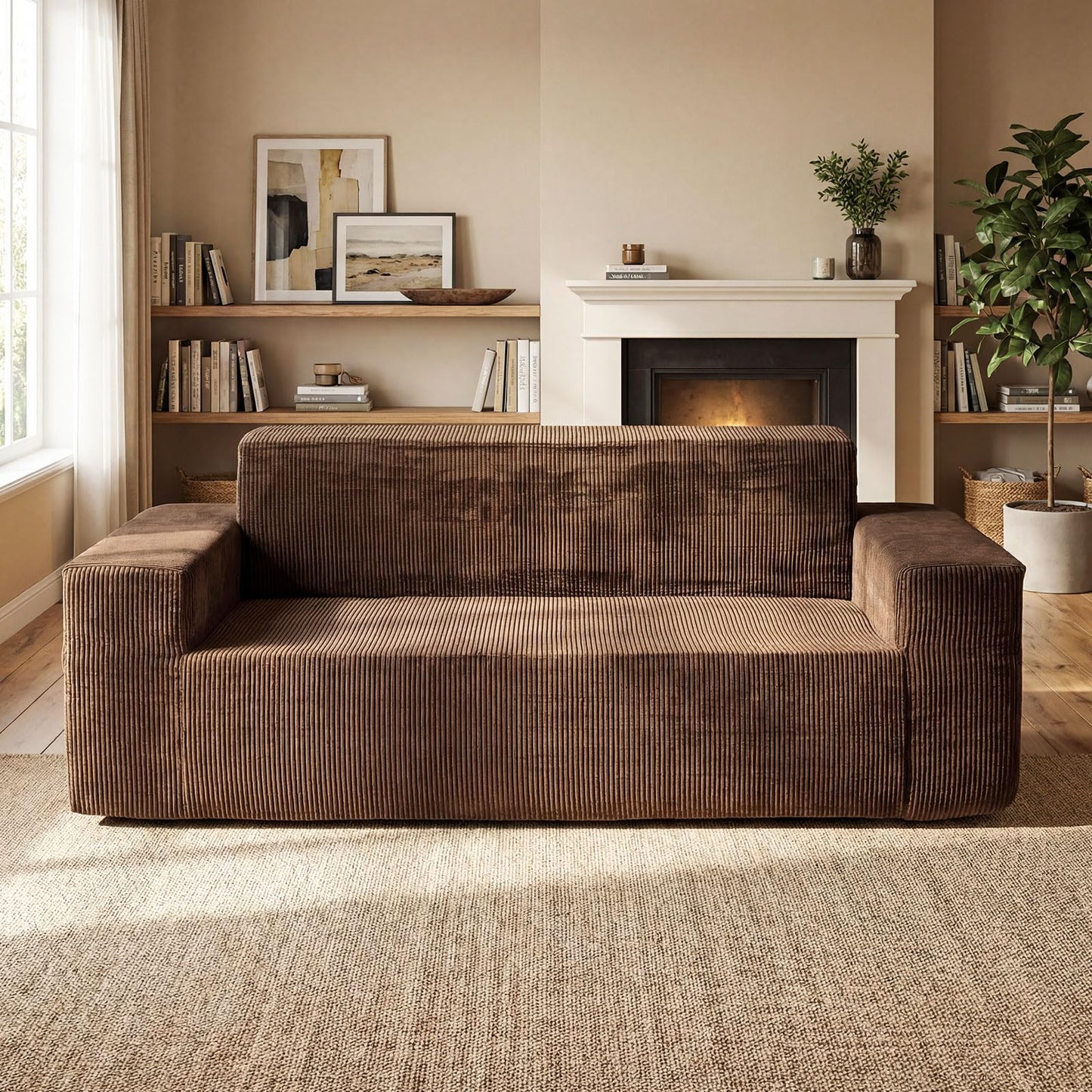 3-Seater Sofa, 197cm Corduroy Boneless Couch, No Assembly Needed