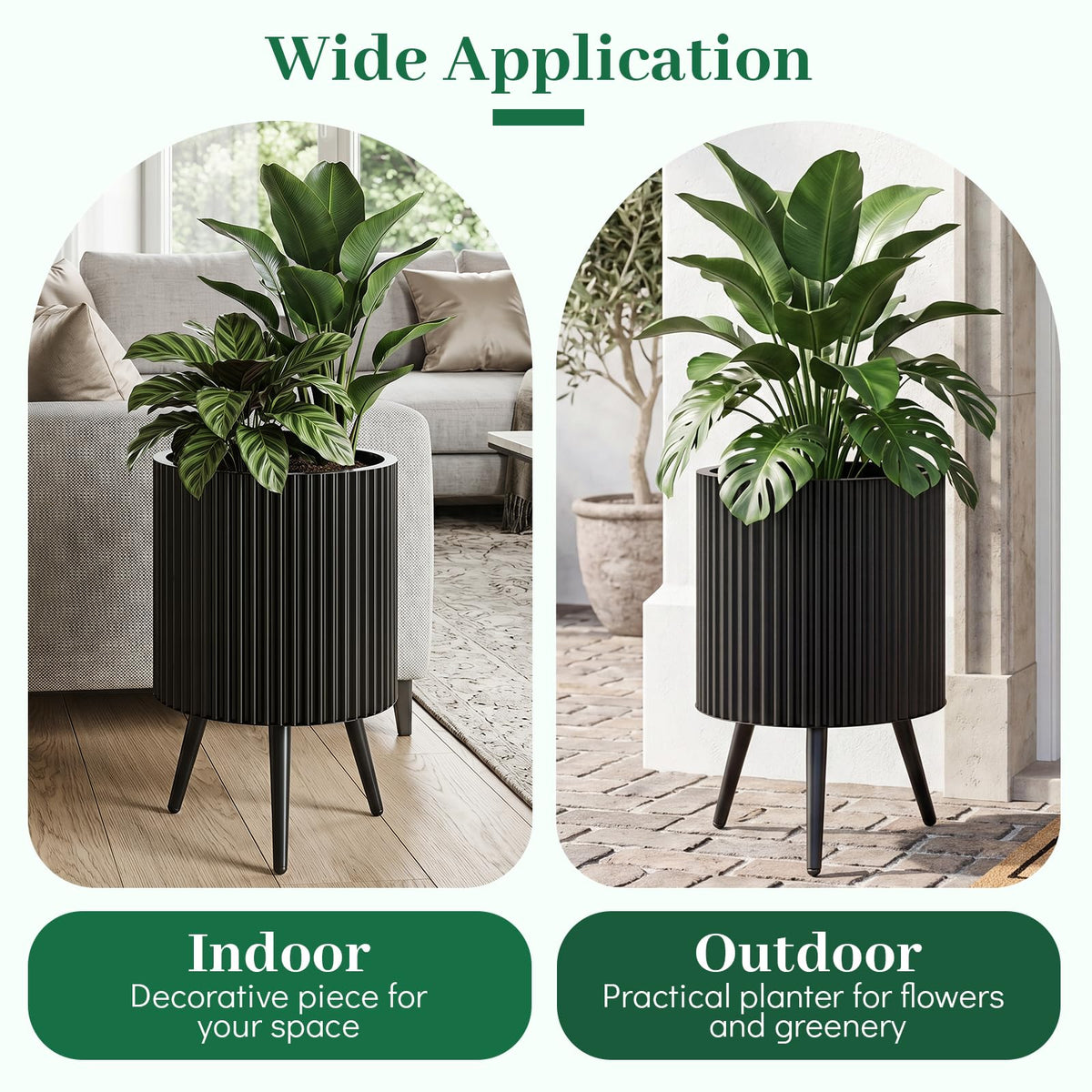 Plant Pot with Stand, 35/42cm Metal Fluted Flower Planter