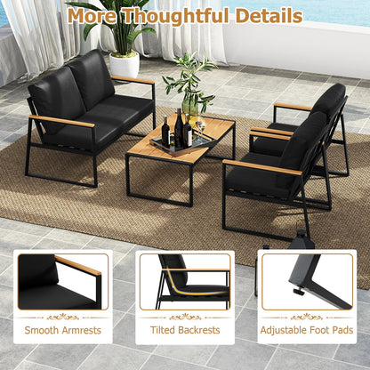 4 Pieces Patio Furniture Set with Thick Cushions for Backyard